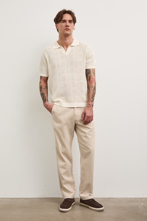 Spodnie chinos męskie z lyocellem beżowe regular waist RS26-SPM802