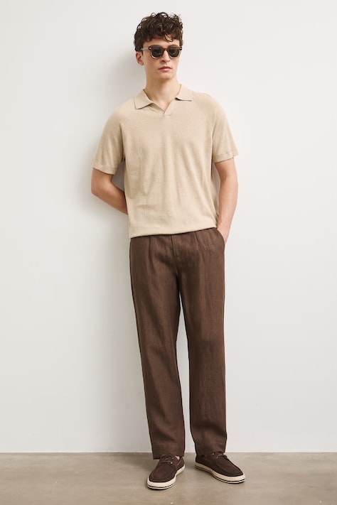 Spodnie chinos męskie lniane brązowe RS26-SPM901