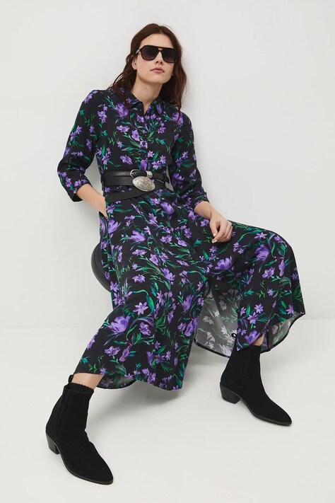 Medicine sukienka kolor czarny midi rozkloszowana