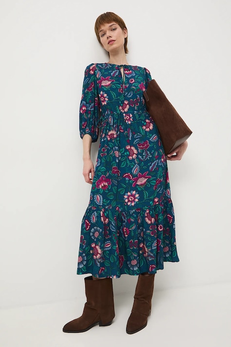 Sukienka damska maxi z wiskozy wzorzysta kolor zielony RS26-SUD032