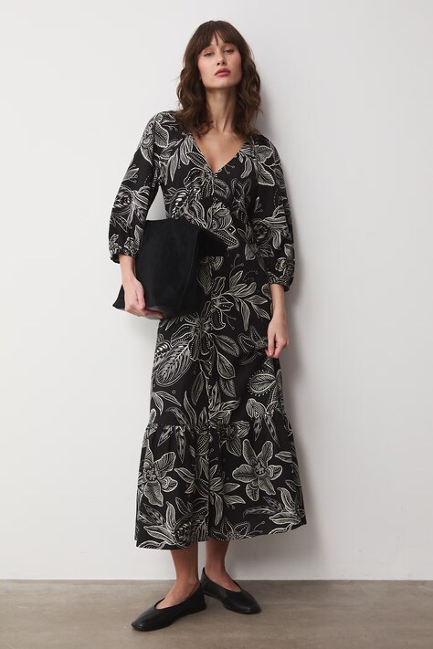 Medicine sukienka rozkloszowana z dodatkiem lnu czarna