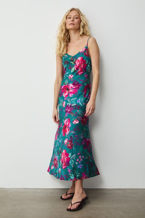 Medicine sukienka z wiskozy turkusowa w kwiaty