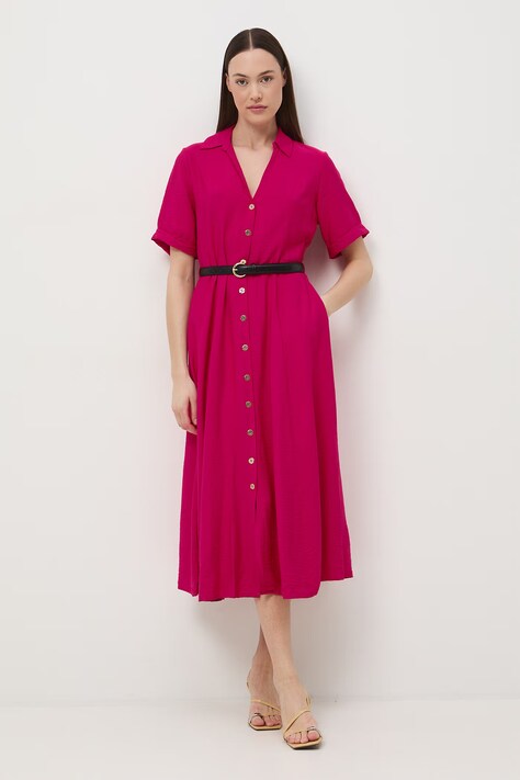 Medicine sukienka rozkloszowana z wiskozy różowa gładka