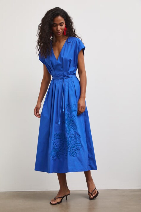 Medicine sukienka rozkloszowana bawełniana niebieska gładka