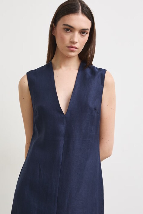 Medicine rochie din in bleumarin simplă