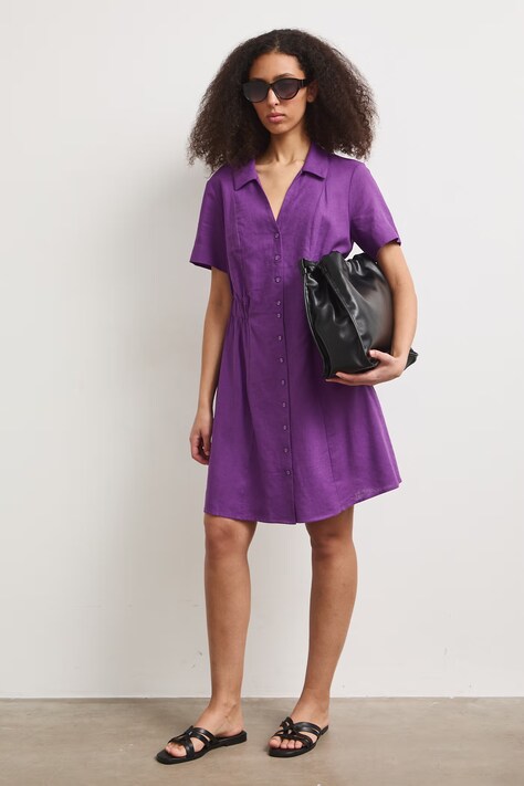 Medicine sukienka letnia z lnem fioletowa