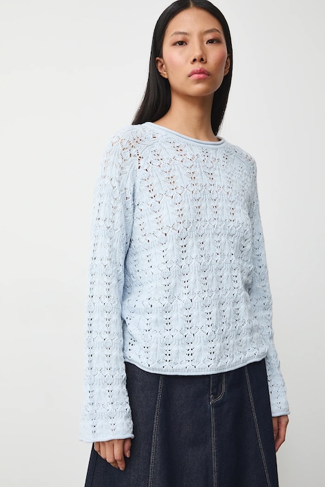 Sweter bawełniany damski ażurowy kolor niebieski RS26-SWD305