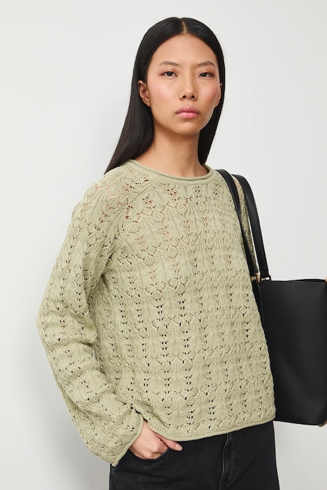 Sweter bawełniany damski ażurowy kolor zielony RS26-SWD305