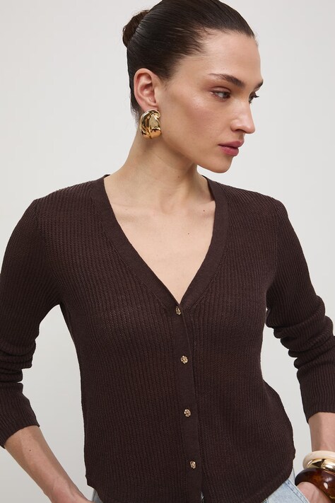 Medicine kardigan damski lniany brązowy