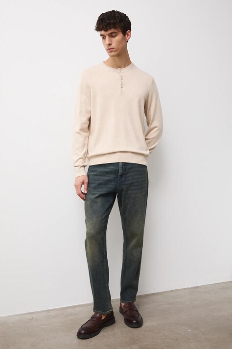 Sweter męski melanżowy z wiskozą kolor beżowy RS26-SWM103