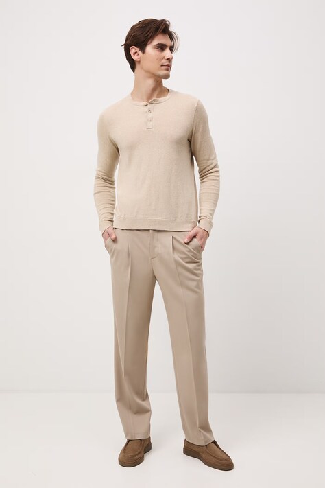 Medicine sweter męski z bawełny i lnu beżowy