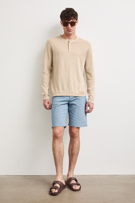 Sweter męski z lnem beżowy RS26-SWM500