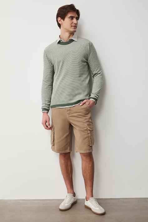 Sweter męski bawełniany w paski zielony RS26-SWM501