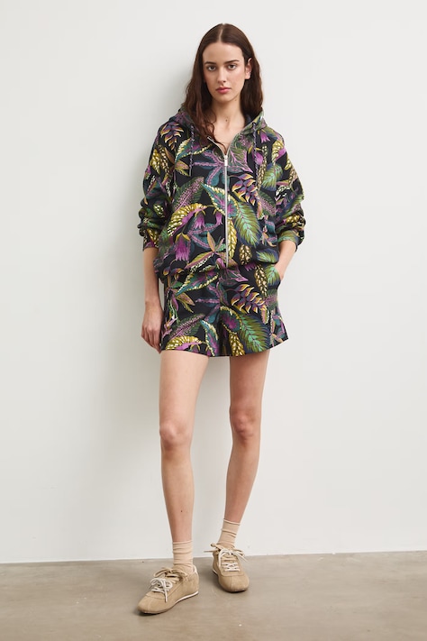 Teplákové šortky dámské rostlinné černé RS26-SZD091