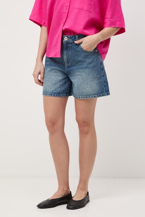 Szorty damskie bawełniane regular waist niebieskie RS26-SZD701