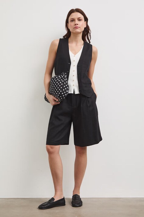 Medicine szorty damskie z lnem czarne high waist