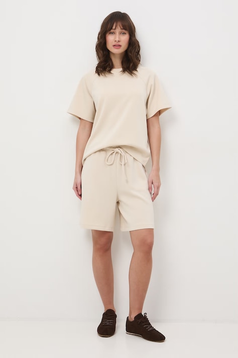 Szorty dresowe damskie z modalem beżowe high waist RS26-SZD706