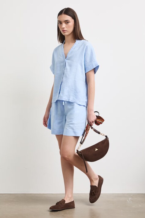 Medicine szorty damskie lniane niebieskie regular waist