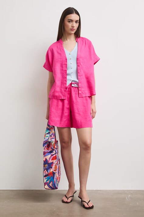 Medicine szorty damskie lniane różowe regular waist