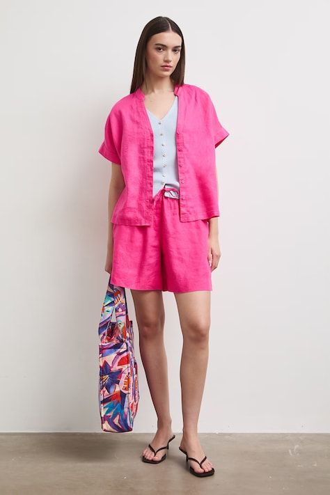 Szorty damskie lniane regular waist gładkie różowe regular waist RS26-SZD903