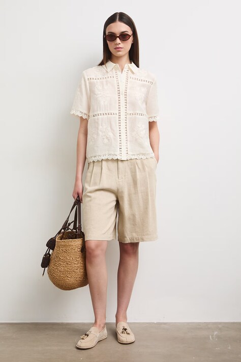 Medicine bermudy damskie z lnem beżowe