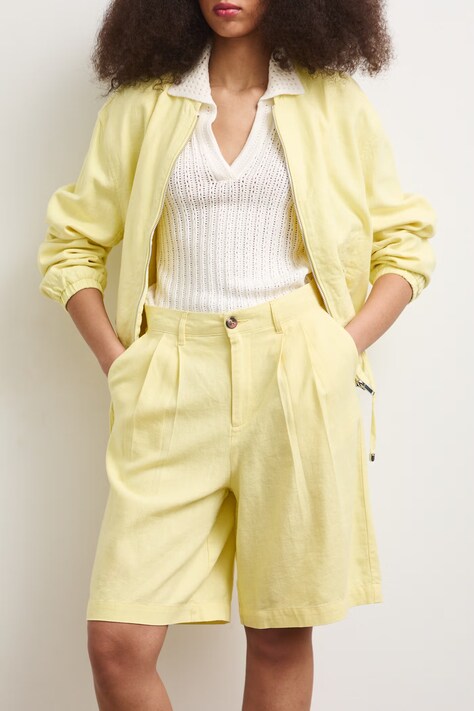 Medicine bermudy damskie z lnem żółte