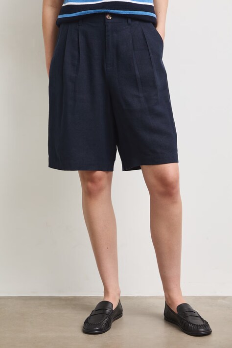 Medicine bermudy damskie z lnem granatowe