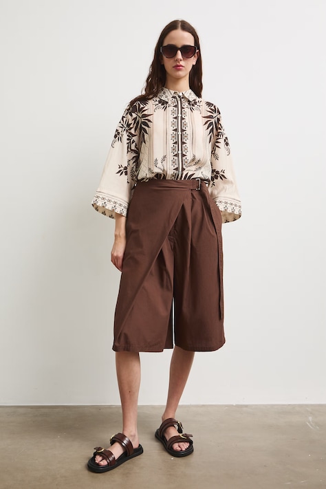 Medicine bermudy damskie bawełniane brązowe regular waist