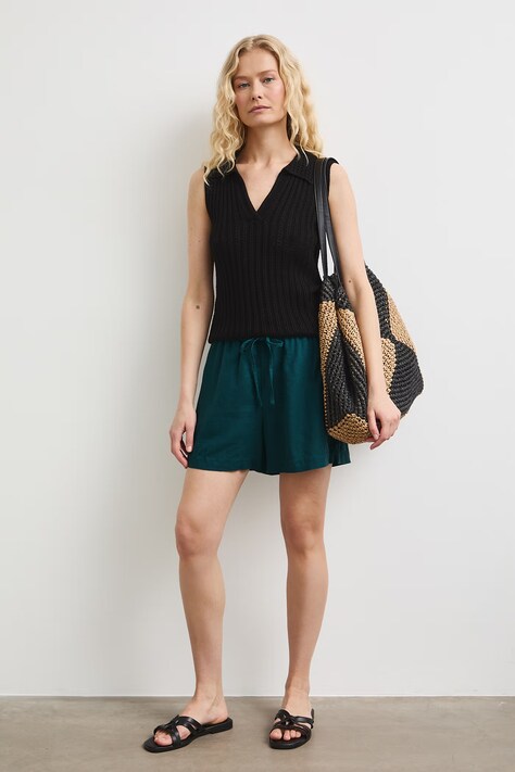 Medicine szorty chino damskie z lnem turkusowe regular waist