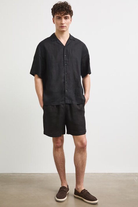 Medicine szorty chino męskie lniane czarne regular waist