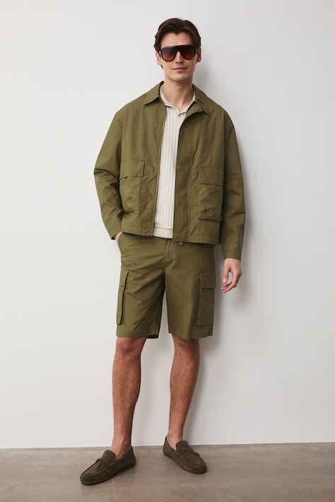 Szorty cargo męskie bawełniane zielone regular waist RS26-SZM504