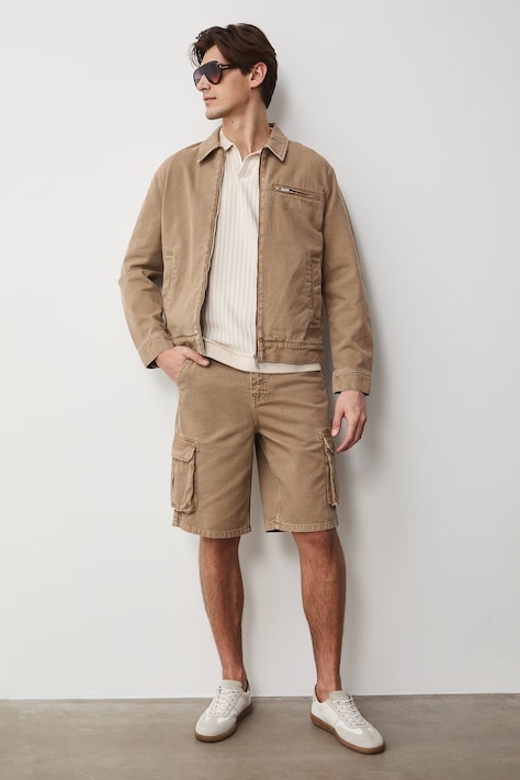 Szorty cargo męskie jeansowe beżowe regular waist RS26-SZM513