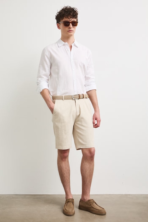 Medicine pantaloni scurți chinos pentru bărbați, cu amestec de in bej regular waist