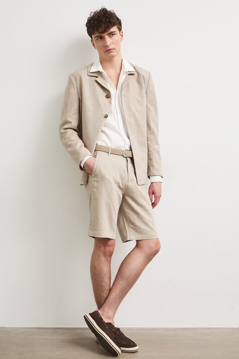 Szorty chino męskie z dodatkiem lnu regular waist beżowe RS26-SZM904