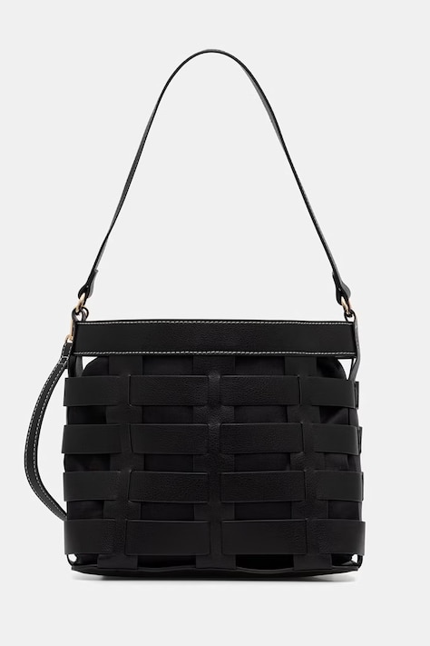 Torba damska bucket bag z imitacji skóry czarna RS26-TOD813