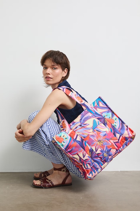 Torebka shopper damska w kwiaty multicolor RS26-TODA01
