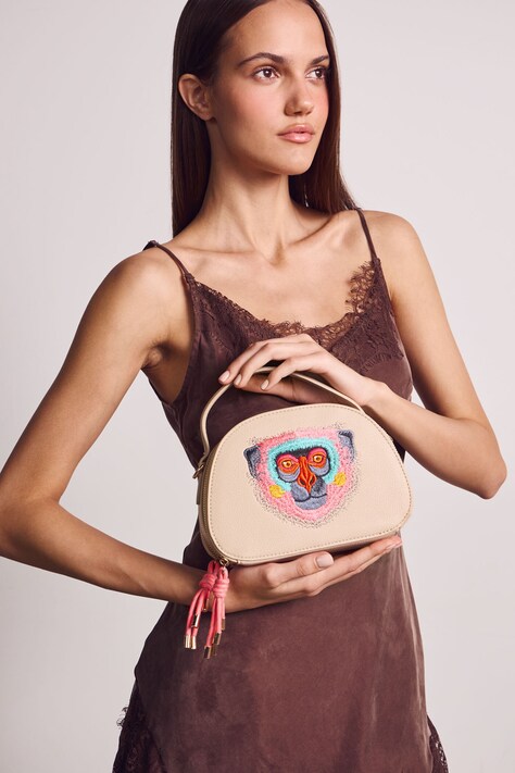 Medicine geantă crossbody pentru femei, cu imitație de piele bej