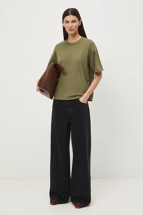 T-shirt bawełniany damski gładki kolor zielony RS26-TSD020