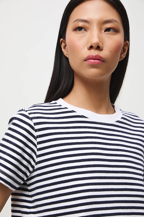 T-shirt bawełniany damski w pasy kolor biały RS26-TSD030