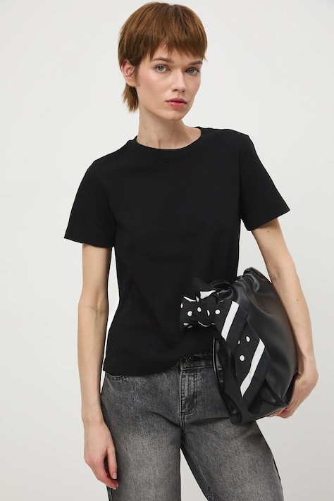 T-shirt bawełniany damski gładki kolor czarny RS26-TSD030