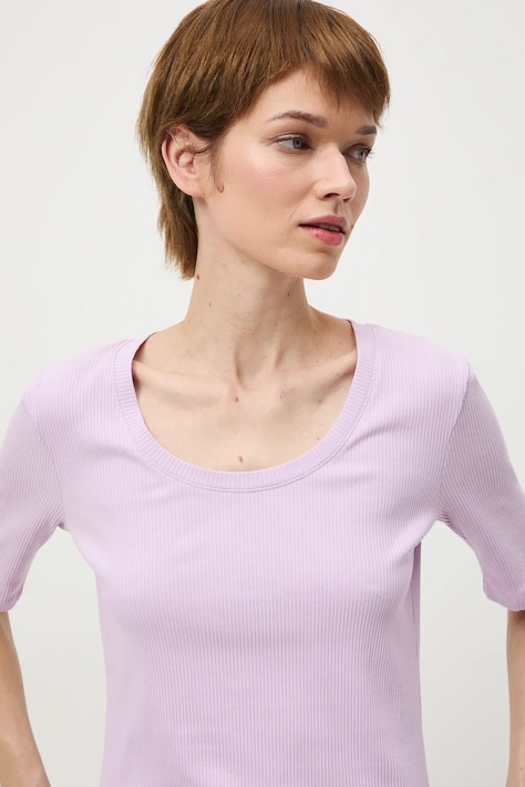 T-shirt bawełniany damski z elastanem prążkowany kolor fioletowy RS26-TSD033