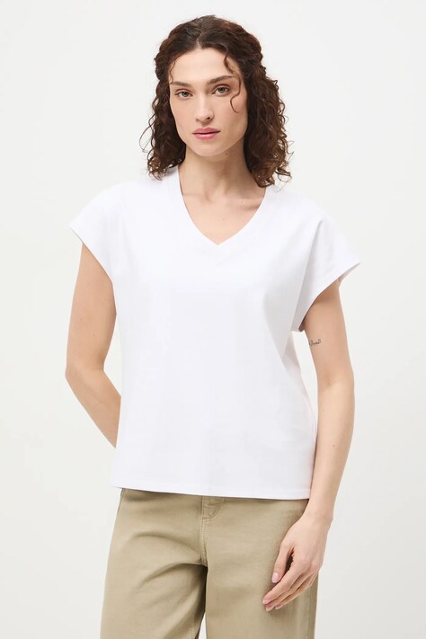 Bavlnené tričko dámske interlock bez vzoru biela farba RS26-TSD041