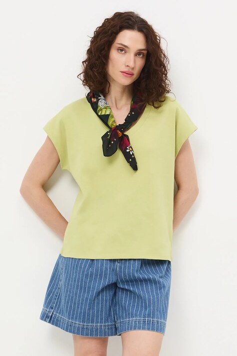 Bavlněné tričko dámské interlock bez vzoru zelená barva RS26-TSD041