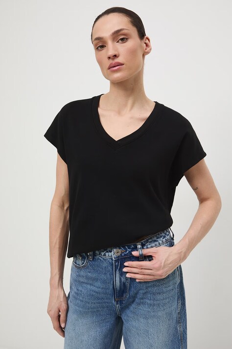Bavlněné tričko dámské interlock bez vzoru černá barva RS26-TSD041