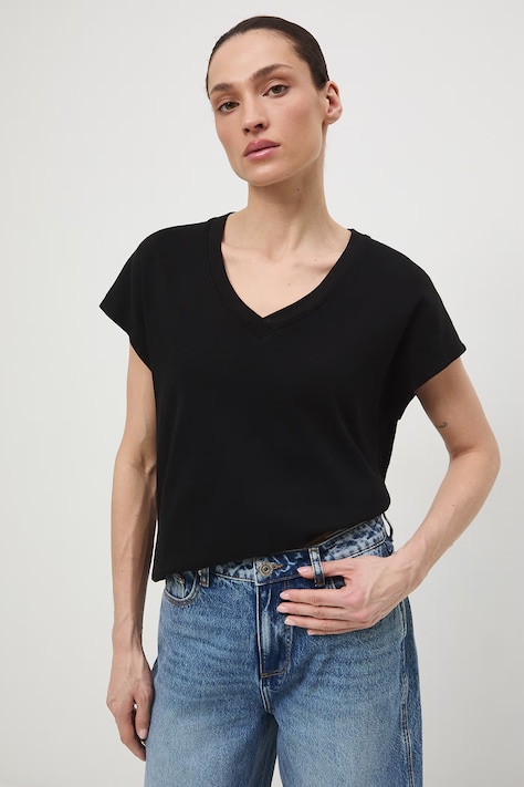 Bavlněné tričko dámské interlock bez vzoru černá barva RS26-TSD041
