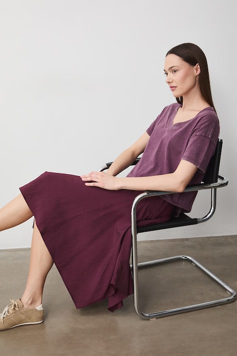 T-shirt oversize damski bawełniany fioletowy RS26-TSD060