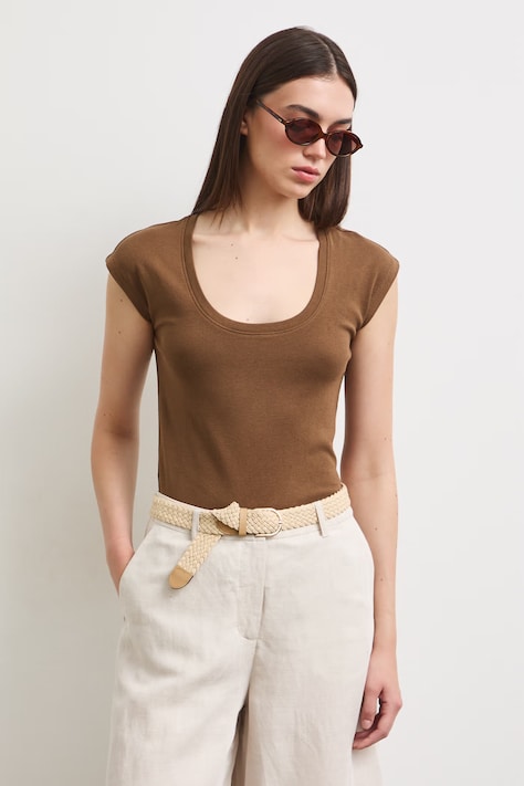 T-shirt damski z modalem brązowy RS26-TSD090