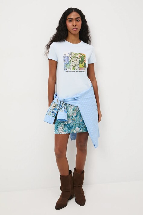 Bavlnené tričko dámske s elastanom z kolekcie Eviva L'arte modrá farba RS26-TSD261