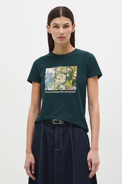 Bavlnené tričko dámske s elastanom z kolekcie Eviva L'arte zelená farba RS26-TSD261