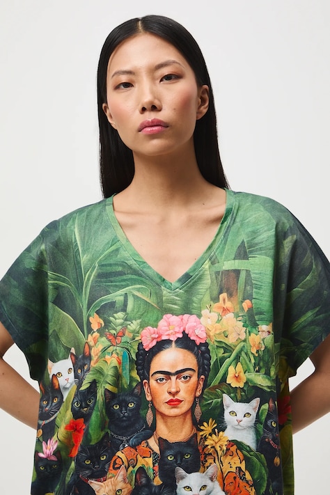 T-shirt bawełniany damski z okazji Dnia Kota kolor multicolor RS26-TSD356